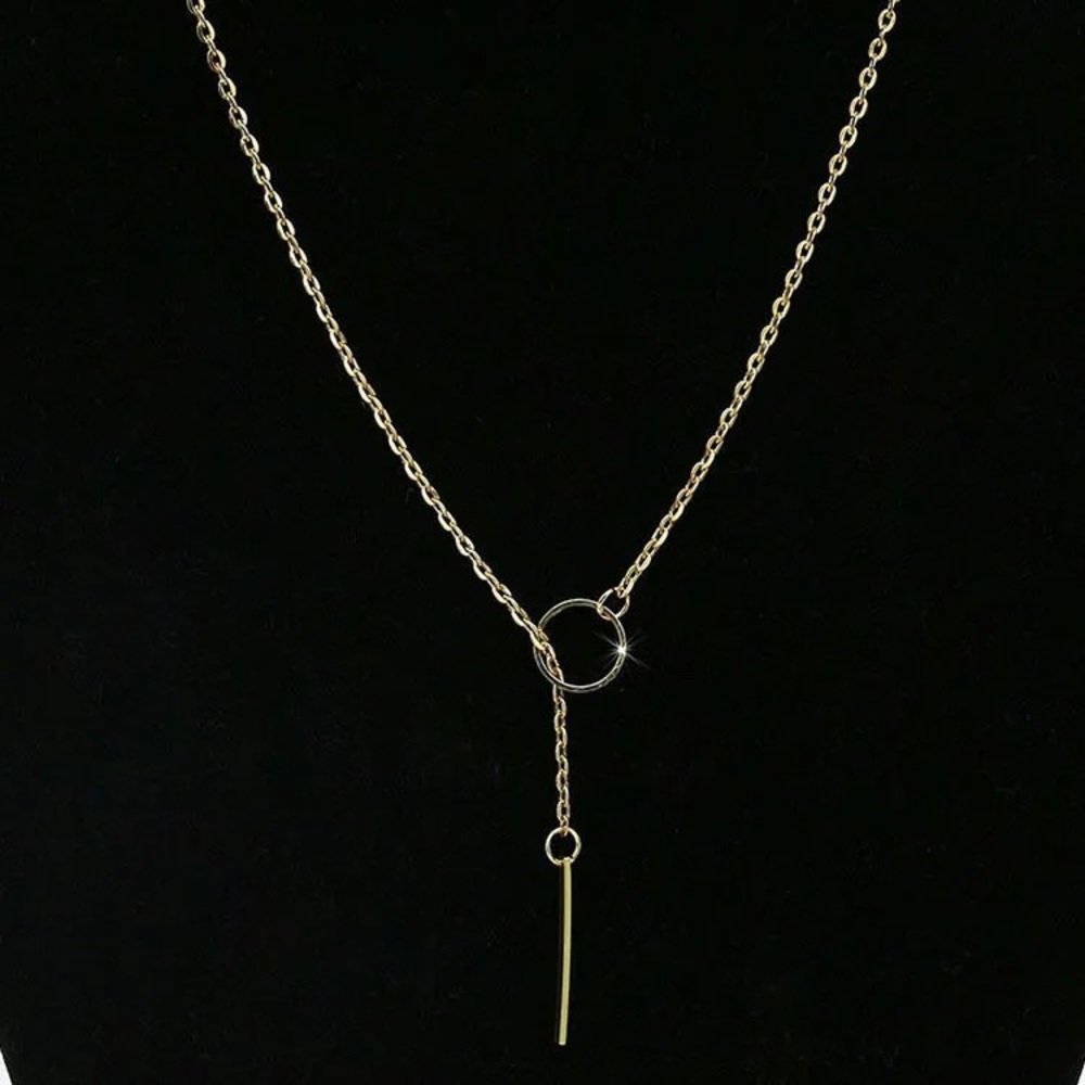 NEW Dainty 18K Stainless Steel Cylindrical And Bar Y Necklace - Picture 4 of 11